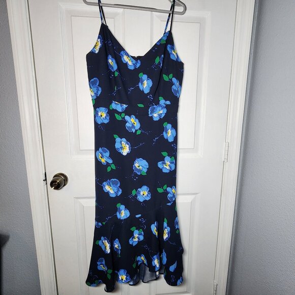 NWT–Banana Republic Black Blue Floral Ruffled Hem Dress - Size: 10 PRICE IS FIRM - Picture 1 of 7